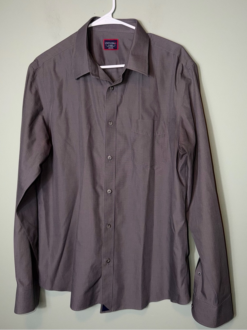 UNTUCKit Men's Long-Sleeve Dress Shirt in Dark Brown Slim Fit XL wrinkle free